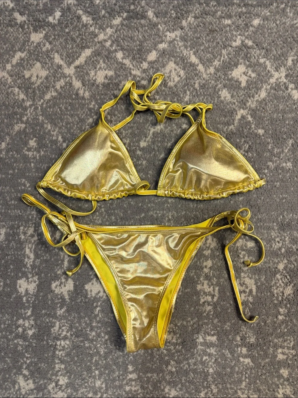 SHEIN Metallic Yellow Tie-Side Triangle Bikini